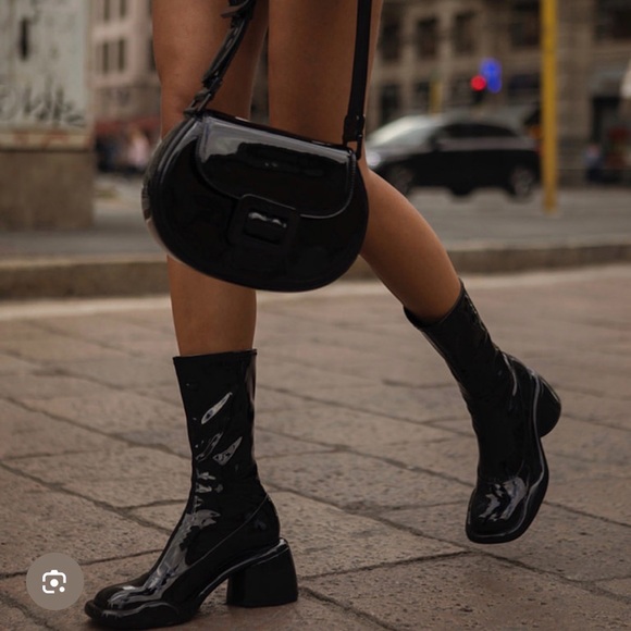 Charles & Keith Patent Black Heeled Boots - Picture 4 of 11